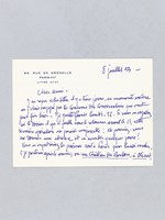 Lettre autographe signée datée du 8 juillet 1954 [ adressée à l'écrivain et érudit bordelais Armand Got ] : 'Pour l'Arc en Fleurs, je doute que nous trouvions quelque chose de valable sur le Monument aux Morts. Ce