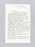 Lettre autographe signée datée du 23 juillet 1954 [adressée à l'écrivain et érudit bordelais Armand Got] : 'Le Chant matinal de Camille Lecrique n'est-il pas difficile pour les petits, avec le chant d'oiseau treil