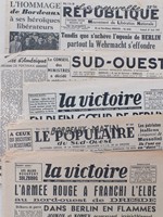 La Victoire du Sud-Ouest [ Lot de 5 numéros de 1945 ] N° 192 : 24 avril 1945 (L'armée rouge a franchi l'Elbe) et n° 196 : 27 avril 1945 (En plein coeur en Berlin !) - Bordeaux-Matin : Le Populaire du Sud-Ouest. Quotidien officiel de