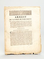 Arrest de la Cour de Parlement [ du 1er avril 1746 ], Qui... prohibe à ceux de la Religion Prétendue Reformée l'exercice de toutes sortes de Charges de Judicatures, & d'Offices de Procureurs, Notaires, Greffiers, Sergens & Huissiers,