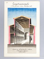 Coupe transversale et Vue intérieure d'une Basilique civile [ Belle aquarelle originale ] On joint : Basilique païenne et basilique chrétienne