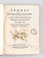 Storia della Letteratura Italiana del cavaliere Abate Girolamo Tiraboschi. Tomo IX Che contiene la lettera dell'Autore intorno al Saggio Storico-Apologeticos della Letteratura Spagnuola dell'Ab. Lampillas, la risposta del medesimo, Fragmentum &c. e l'Indi