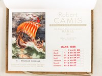 Calendrier 1938 Pour 1938 Les meilleurs voeux de Robert Camis [ 12 illustrations par Hérouard extraites de la série 'Les beaux Navires' éditée pour le Tapioca 'Petit Navire' ]