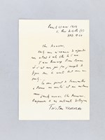 L.A.S. datée du 23 mai 1956 : 'Cher Monsieur, Voulez-vous m'excuser de répondre avec retard à votre lettre du 5 mai. J'aime beaucoup Pierre Brune et c'est avec joie que j'accepte de figurer dans le comité dont vous me parlez. E