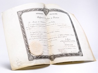 Diplôme de Bachelier ès Sciences. Accordé le 24 avril 1872 par les Professeurs de la Faculté des Sciences de Bordeaux au Sieur Stanislas Isidore Poujade né à Fort-de-France, Martinique