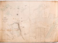 Plan manuscrit colorié du Domaine de Puygueraud situé dans les communes de Baurech et Tabanac dressé d'après les documents fournis par Mme Vve Sorbé en 1861 [ Avec : ] Extrait du Plan Cadastral de la Commune de Baurech e