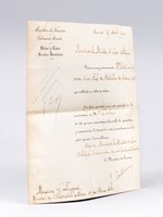 Lettre signée par Joseph Caillaux, à en-tête du Ministère des Finances, Cabinet du Ministre. Débits de Tabac et Recettes Buralistes, le 29 avril 1900 [ Sollicité par son confrère Georges Leygues, Ministre de