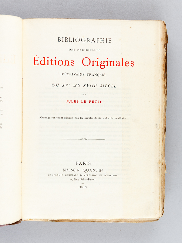 Bibliographie Des Principales Editions Originales D'écrivains Francais ...