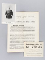 Elections législatives du 26 avril 1914. Profession de Foi de Félix Mesnard Candidat d'Union Républicaine. Avec bulletin de vote et photo de Félix Mesnard, maire de Soulac, Conseiller général