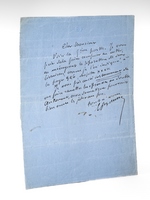 [ Lettre autographe signée ] 1 L.A.S. d'une page sur papier bleu aux initiales : 'Cher Monsieur, Voici la 5ème partie. Je vous prie de la faire composer en entier, en ménageant la séparation des deux livraisons, comme je l'ai i