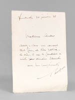 [ 1 lettre autographe signée, datée du 30 janvier 1931 : ] 'Madame Andro, Avez-vous un canard tout fini et bien patiné - si oui - il me le faudrait à midi pour demain samedi. Avec mes compliments'