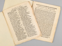 [ Lot de 2 impressions angevines ] Contrat de Mariage entre Jean Gros-Cul & Catherine Belles Fesses [&] Lettre ironique d'un Amant à sa Maîtresse, pour & contre [On joint : ] De Par le Roi. Complainte Nouvelle [&] Chanson nouvelle, sur le d&